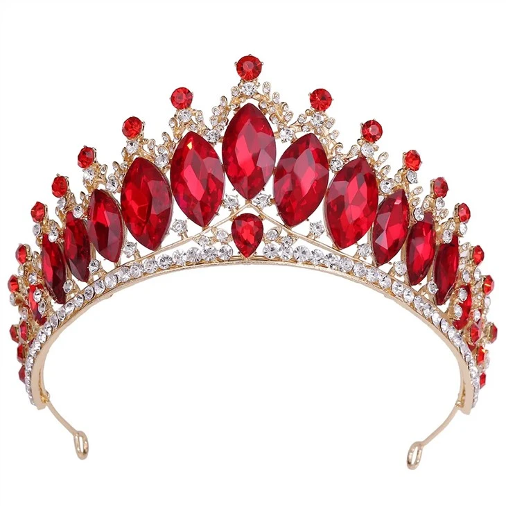 Couronne de mariage en cristal européen et américain Coiffe rouge baroque Accessoires de mariage Couronne de mariée