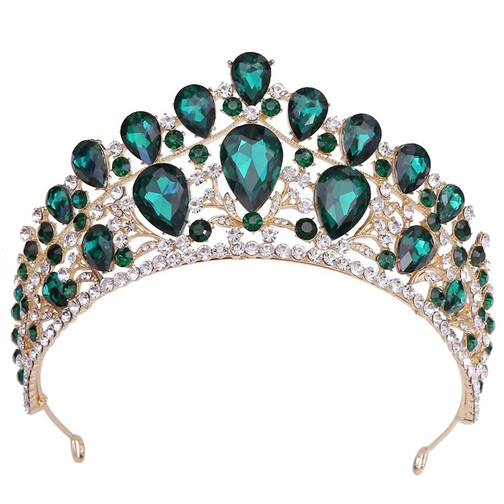 New Design Green Crystal Crown Tiara Stock Tiara And Crowns Blue For Wholesale