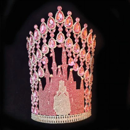 16 Inch Custom Rhinestone Pageant Tall Crowns Crystal Theme Adjust Large Tiara